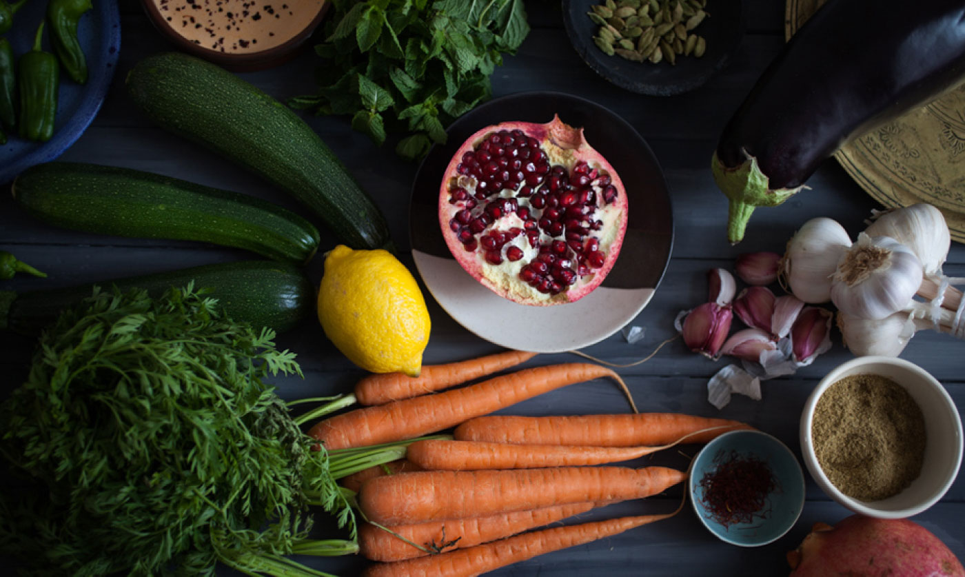 Pomegranate and veg